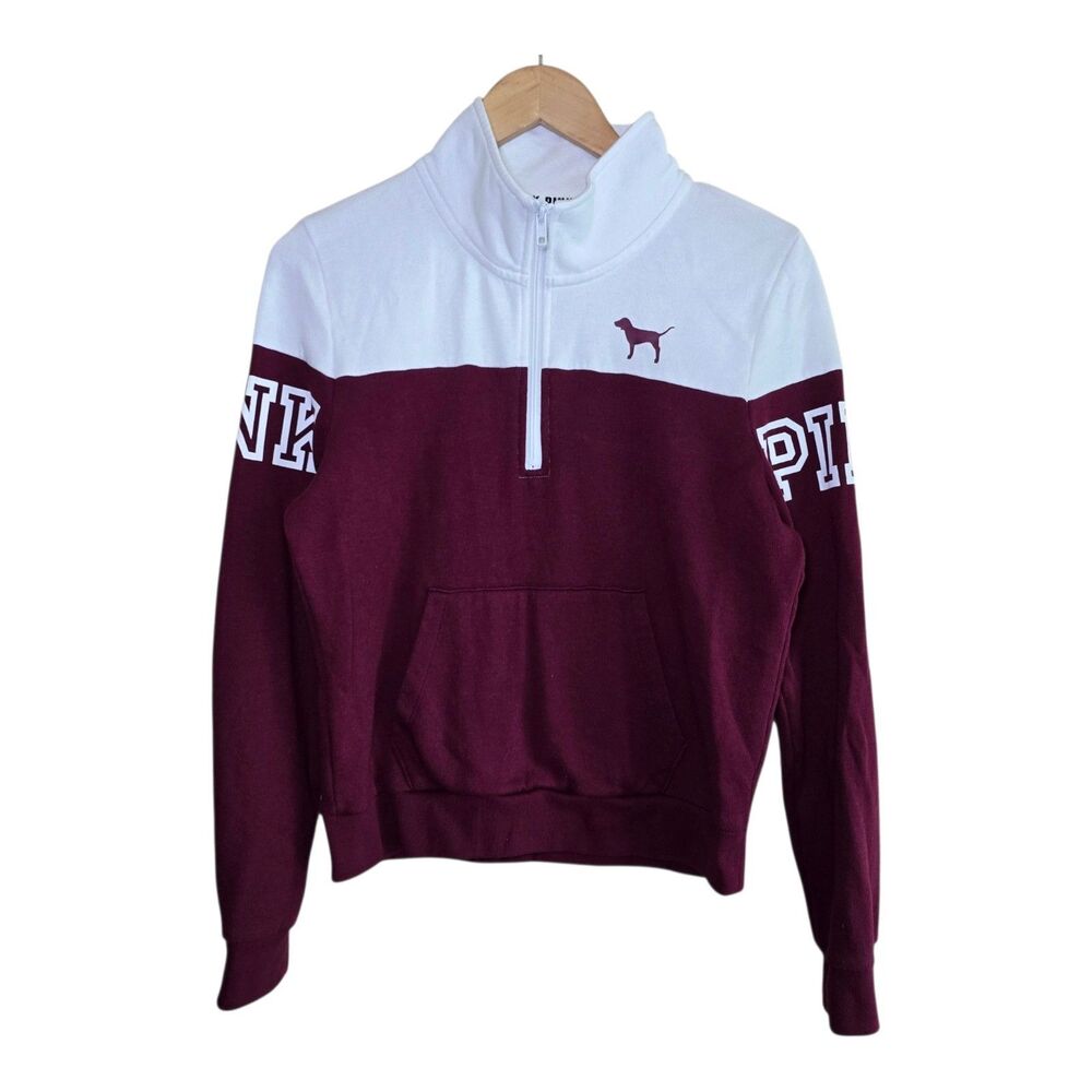 PINK Victoria's Secret Quarter Zip Sweatshirt Womens Medium Maroon Preppy